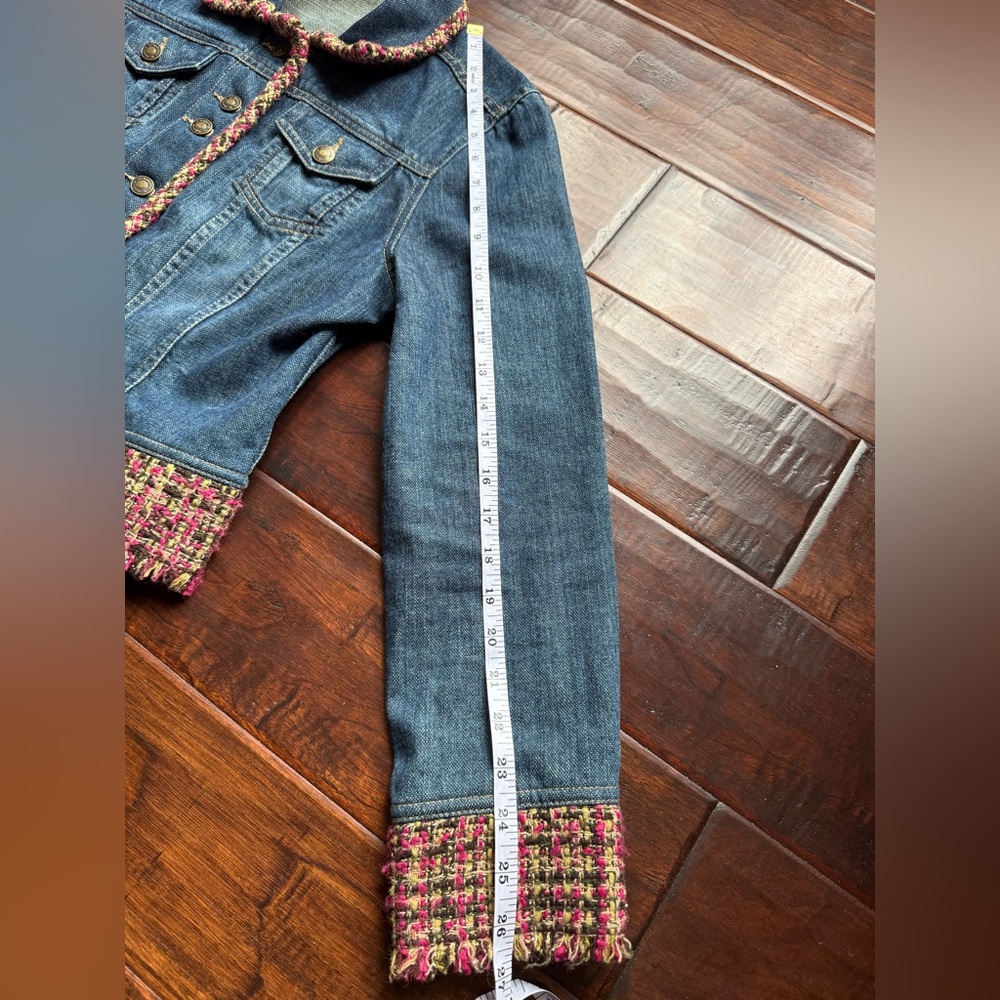 Y2K Liz Claiborne Denim Jean Jacket with Pink Tweed Trim - Picture 6 of 8